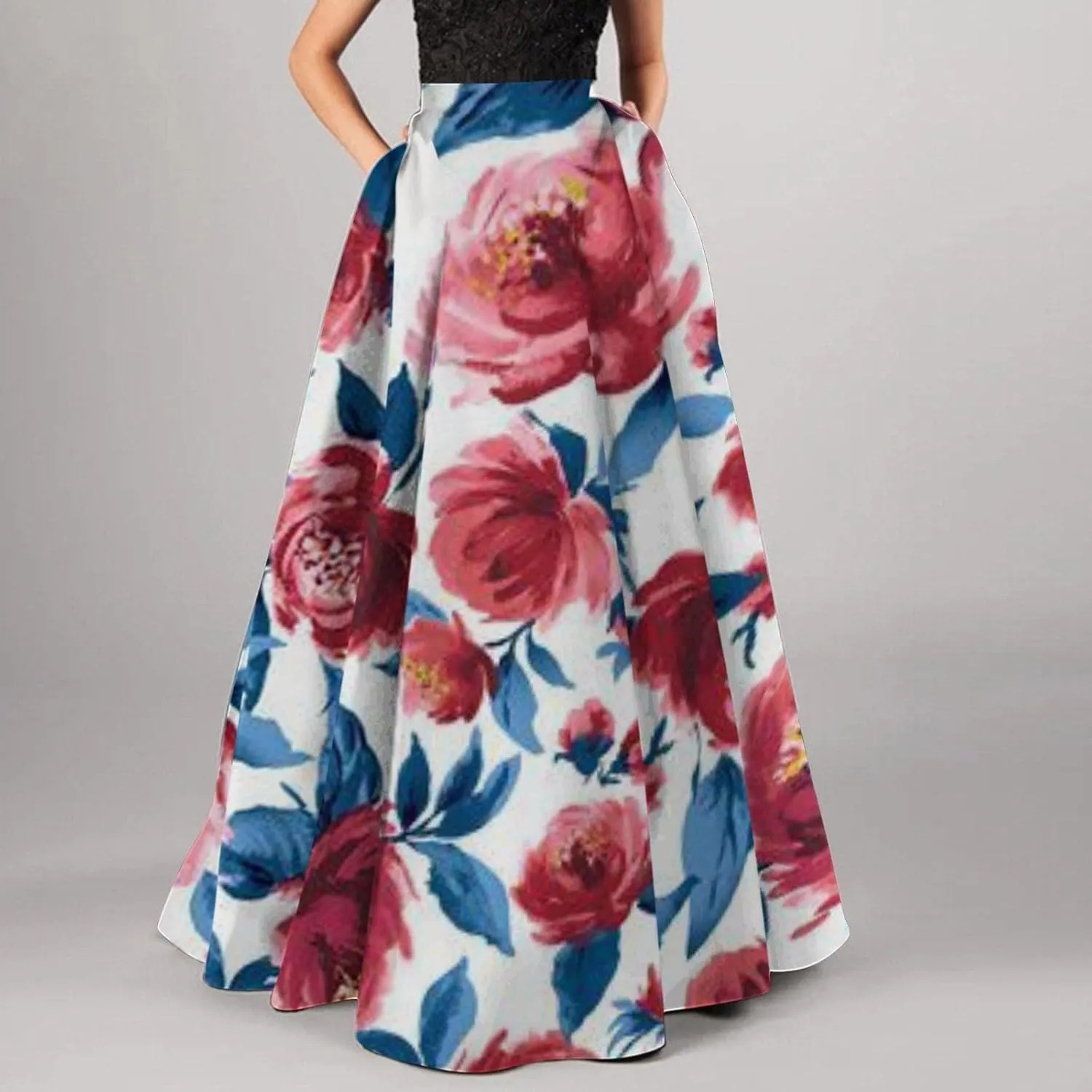Casual Summer Skirt for Women 2023 Boho High Waist Boho Printed Loose Hem Swing Long Maxi Skirt with Pocket Party Flowy