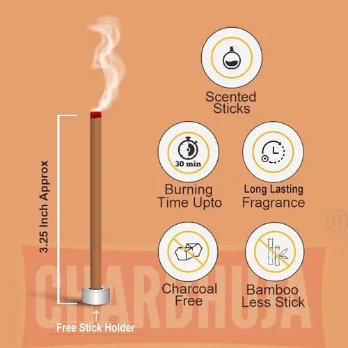 CHARBHUJA Fragrant Dry Dhoop Sticks (6 * 100g=354 Sticks) Charcoal Free Stick for Home & Office Fragrance, Pooja, Hawan, Uplift Mood (Kesar Kasturi, 24 Carat, Pineapple, Rajnigandha, Rose, Ketaki)