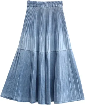 Chiffon Floral Print Midi Long Skirt Women Casual A Line High Waist Pleated Skirt