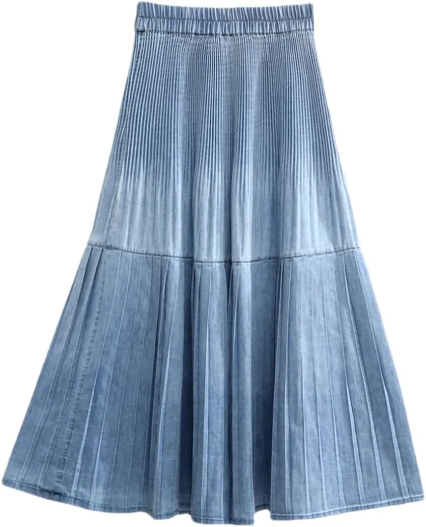 Chiffon Floral Print Midi Long Skirt Women Casual A Line High Waist Pleated Skirt