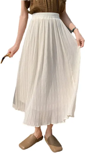 Chiffon Pleated Long Skirt Women Summer Casual Solid A Line High Waist Midi Purple Skirt