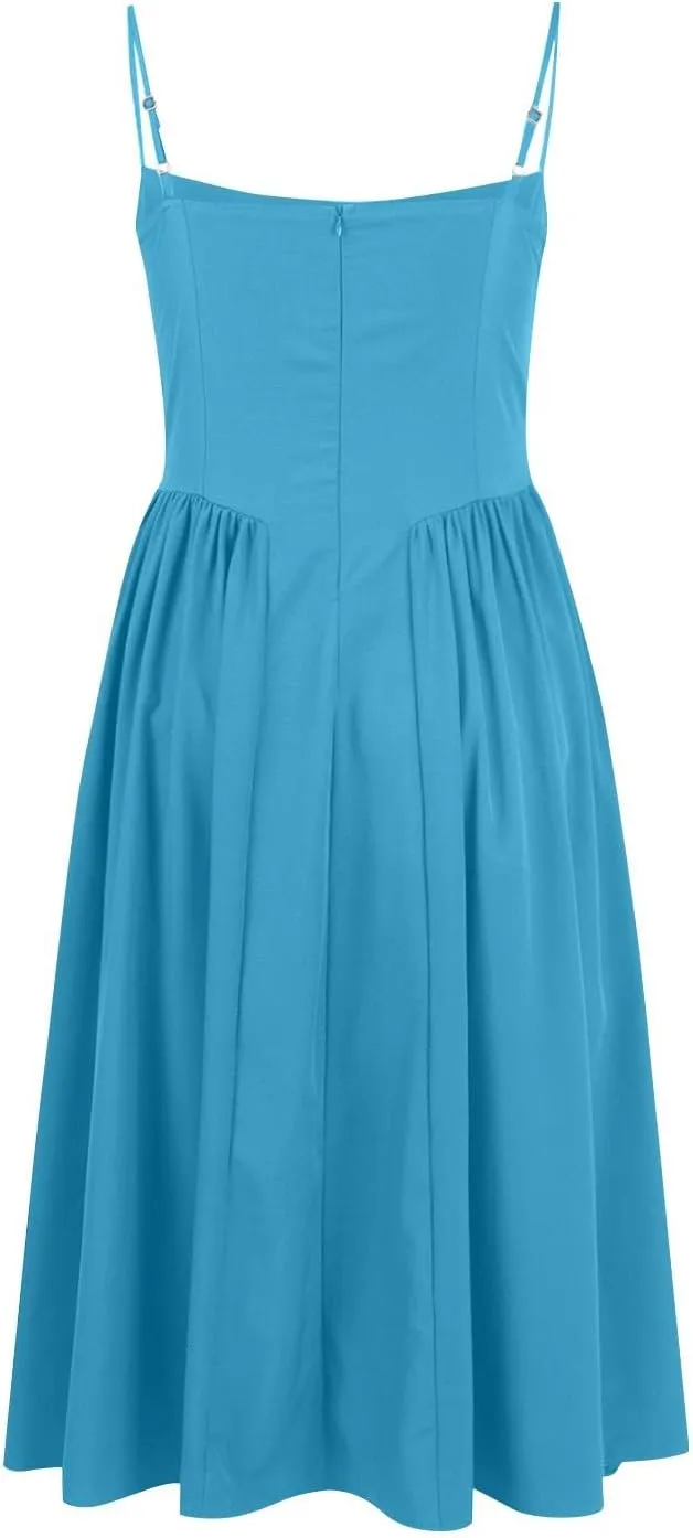 Corset Dress for Women Spaghetti Strap Bustier Pleated Hem Low Cut Midi Party Dresses 2025 Prom Dress with Pockets
