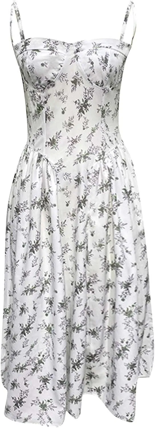 Corset Dress for Women Spaghetti Strap Bustier Pleated Hem Low Cut Midi Party Dresses 2025 Prom Dress with Pockets