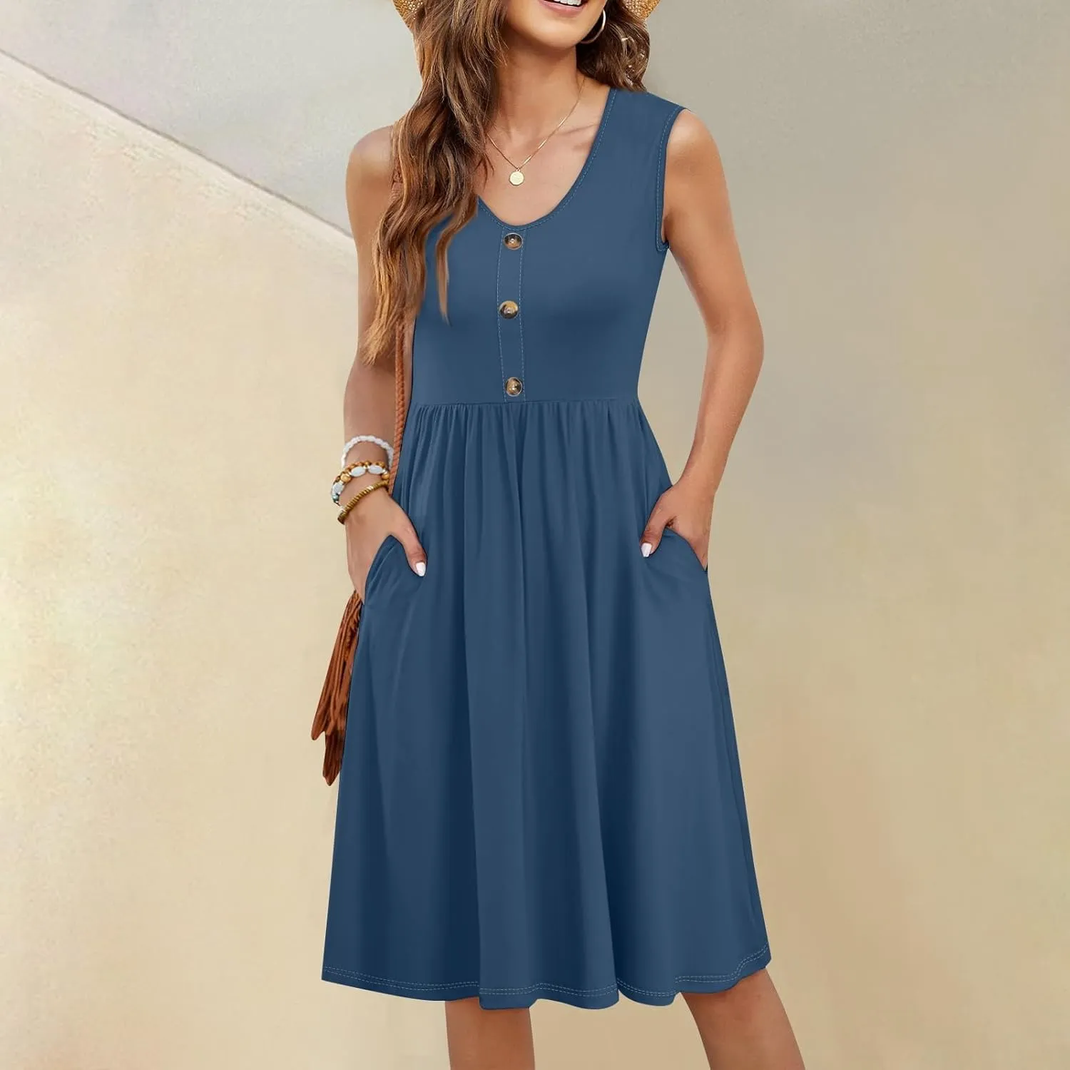 COTECRAM Summer Dresses for Women 2025 Beach Vacation Casual Sleeveless Tank Sundresses Boho Hawaiian Dress with Pockets