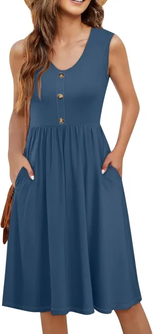 COTECRAM Summer Dresses for Women 2025 Beach Vacation Casual Sleeveless Tank Sundresses Boho Hawaiian Dress with Pockets