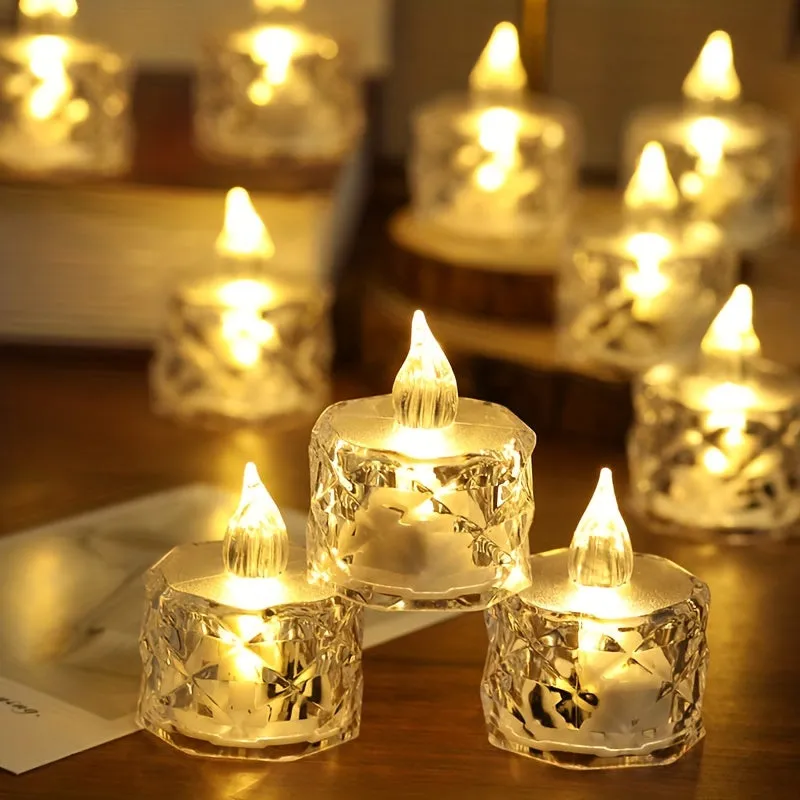 Crystal Pattern Electronic Tea Lights for Festive Indoor Decor
