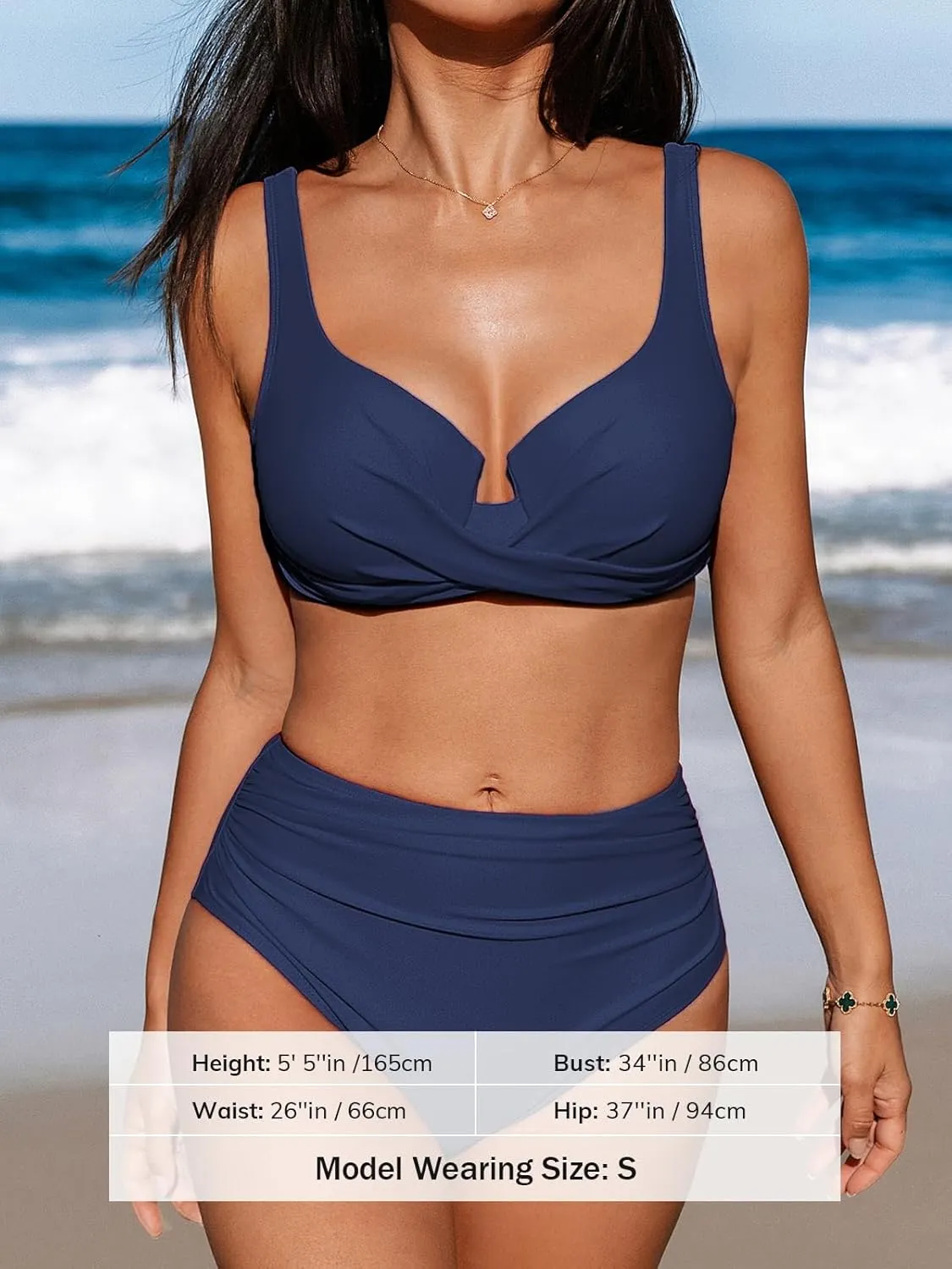 CUPSHE Women's Bikini Sets High Waisted Swimsuit Underwire Adjustable Straps Twisted Hook Full Coverage Bottom