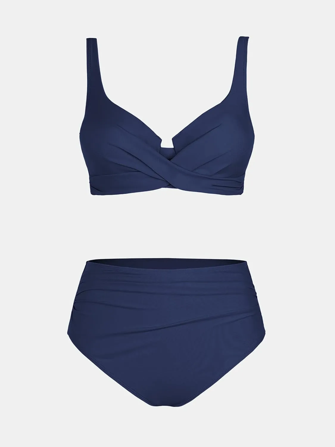 CUPSHE Women's Bikini Sets High Waisted Swimsuit Underwire Adjustable Straps Twisted Hook Full Coverage Bottom