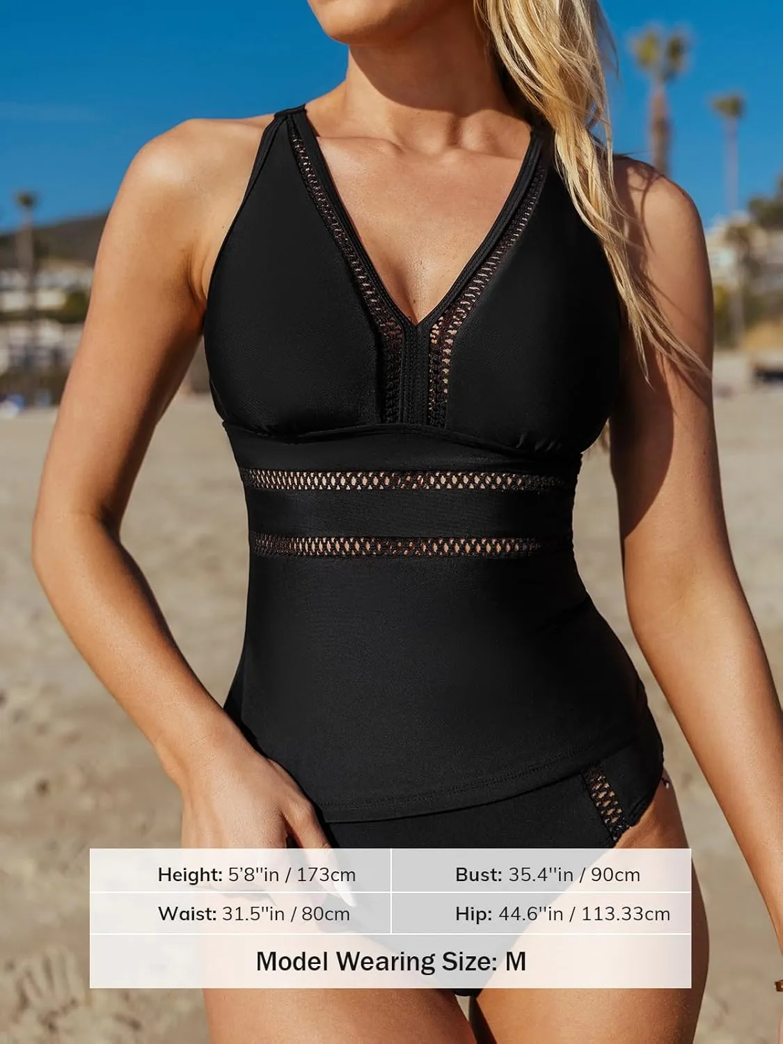 CUPSHE Women's Tankini Sets Two Piece Swimsuit High Waisted V Neck Crisscross Adjustable Straps Cheeky Bottom