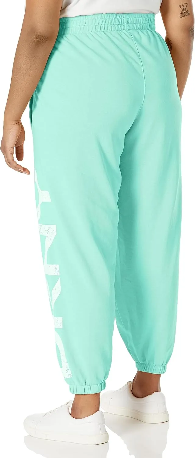 DKNY Women's Plus Distressed Crackle Logo Pigment Dyed Jogger