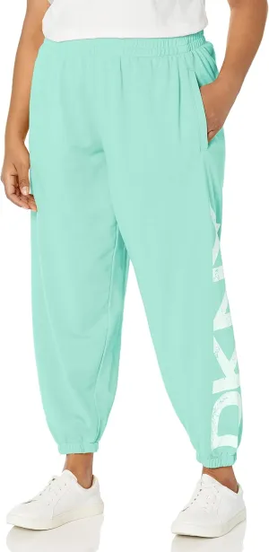 DKNY Women's Plus Distressed Crackle Logo Pigment Dyed Jogger