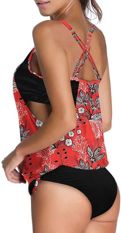 Dokotoo Womens 2024 Fashion Stripes Print Lined Up Double Up Tankini Sets Swimsuits Bathing Suit Swimwear (S-3XL)