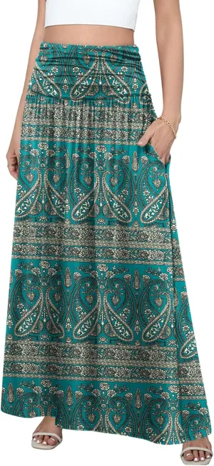 DouBCQ Maxi Skirts for Women High Waisted Long Skirts with Pockets Ankle Length Casual Skirt