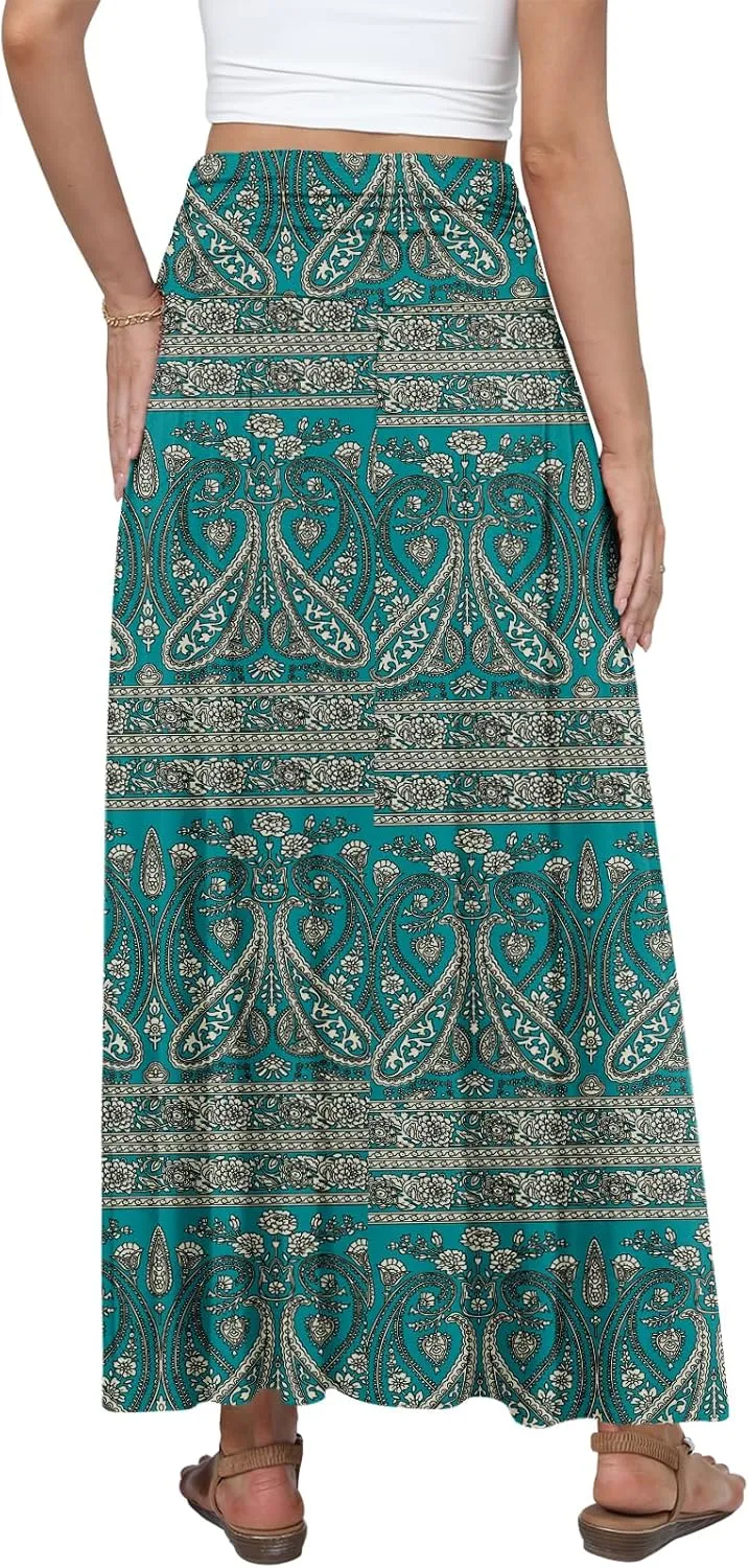 DouBCQ Maxi Skirts for Women High Waisted Long Skirts with Pockets Ankle Length Casual Skirt