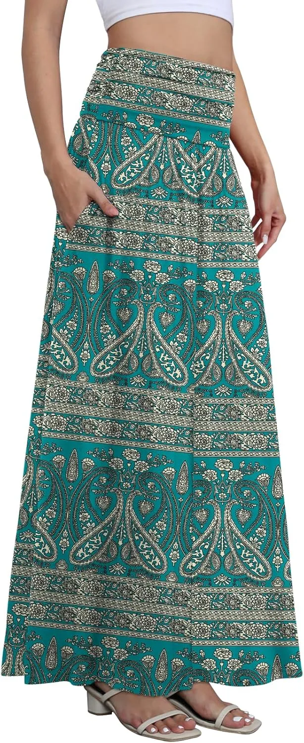DouBCQ Maxi Skirts for Women High Waisted Long Skirts with Pockets Ankle Length Casual Skirt