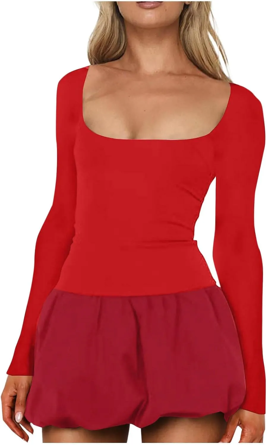 Dresses for Women 2025 Elegant Classy Scoop Neck Long Sleeve Mini Dress Sexy Sundress Loose Fit Flowy Dresses