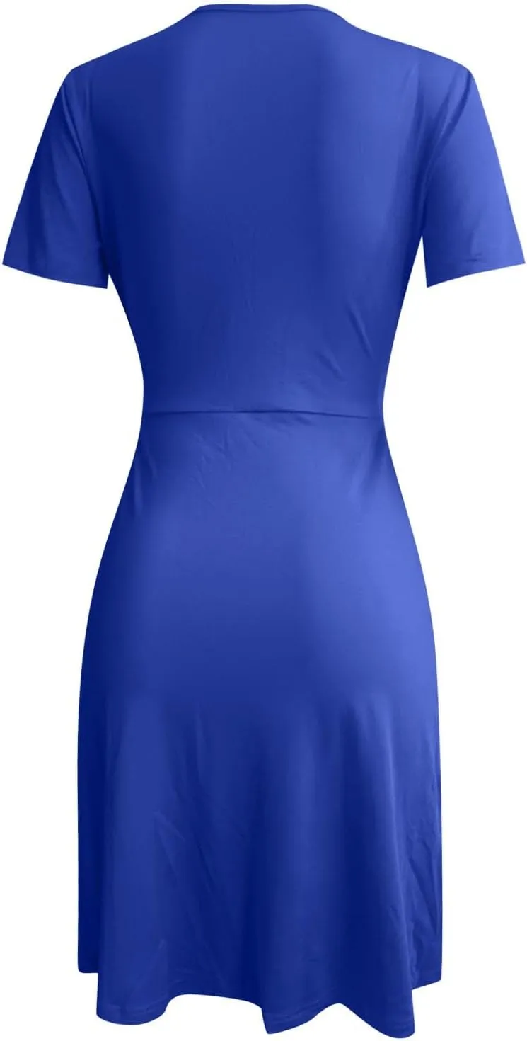 Dresses for Women 2025 Summer Short Sleeve V Neck Midi Dress Empire Waist Casual Loose Fit Vacation A Line Dress