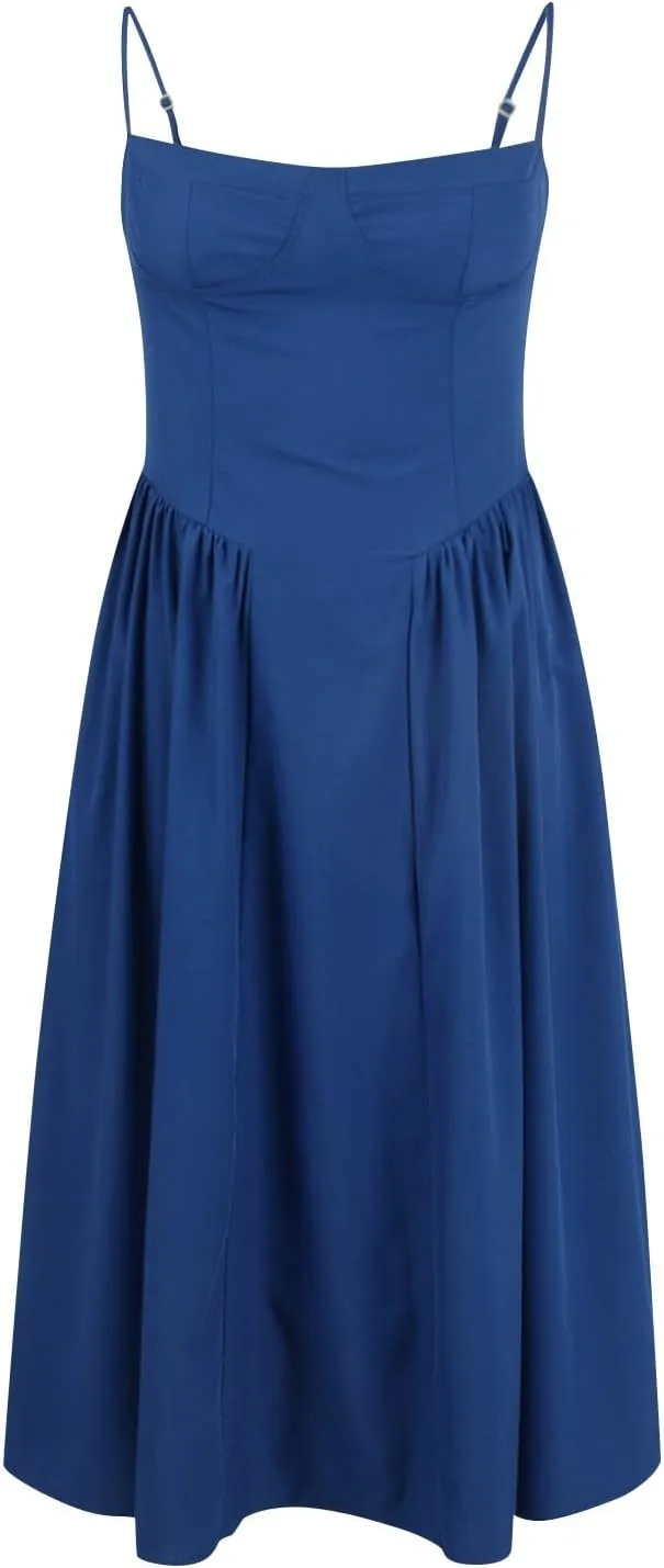 Dresses for Women Elegant Spaghetti Strap Midi Dress Pleated Low Cut Bustier Off Shoulder Dresses