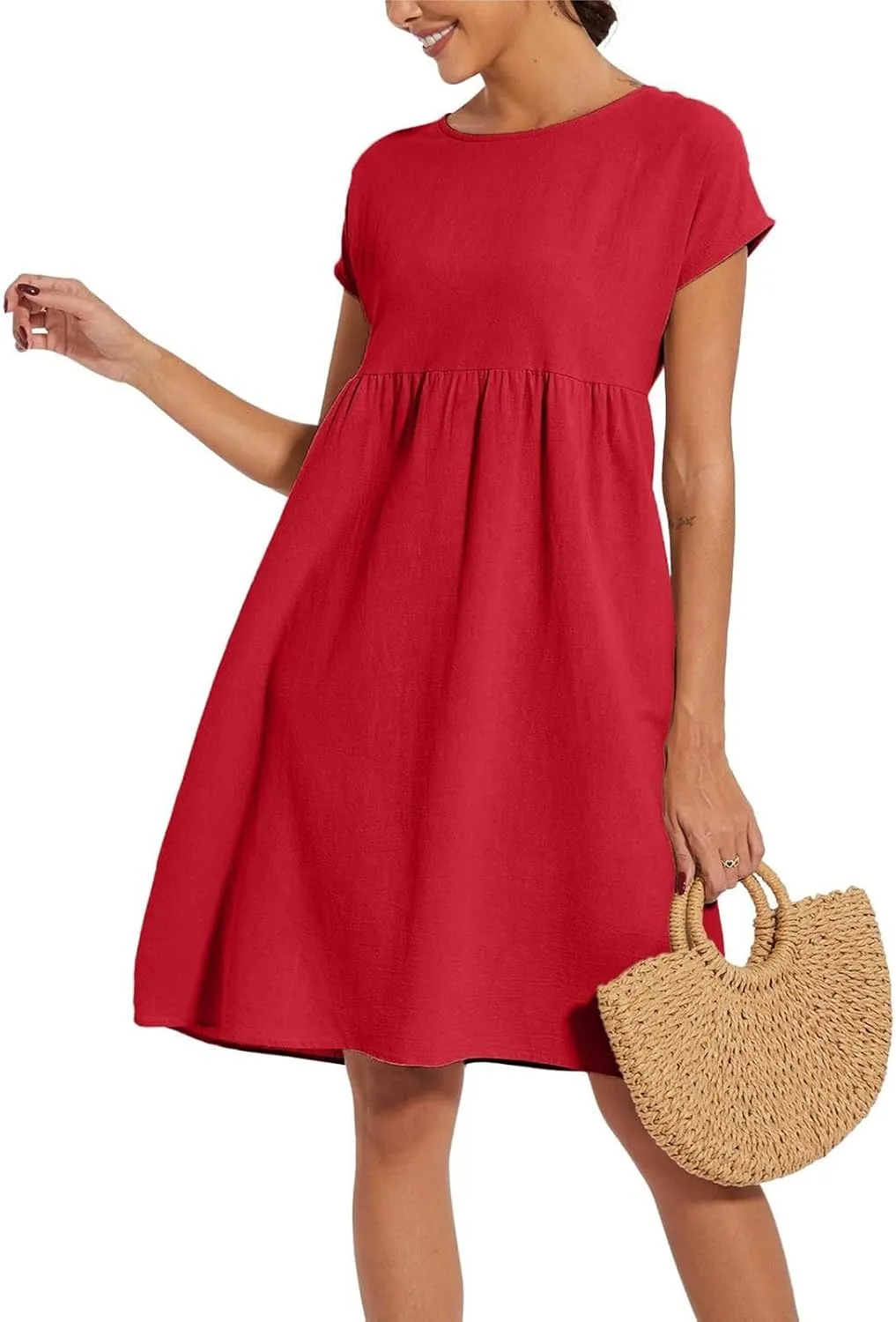 Dresses for Women Summer Plus Size Linen Short Sleeve Midi Dress Casual 2024 Beach Vacation Sundress with Pockets