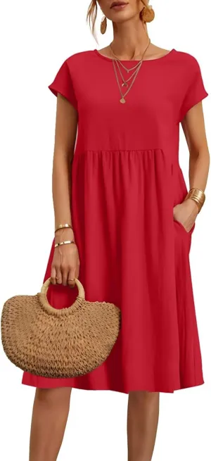 Dresses for Women Summer Plus Size Linen Short Sleeve Midi Dress Casual 2024 Beach Vacation Sundress with Pockets