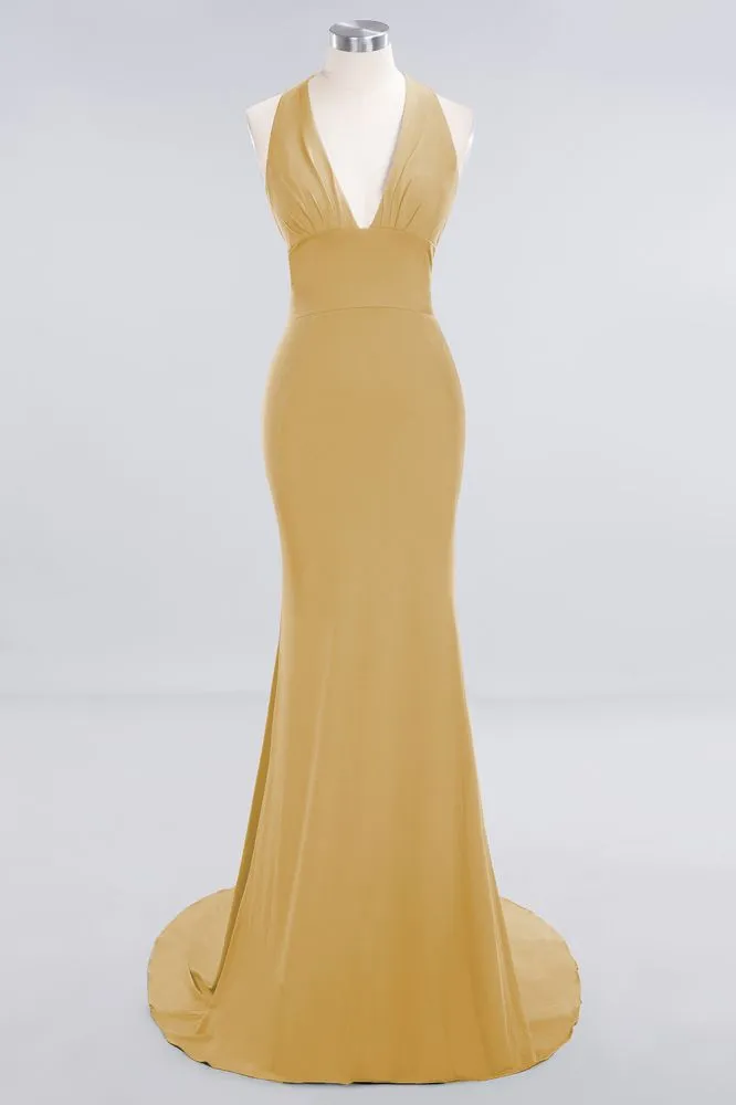 Elegant Mermaid Halter Evening Dress Simple Sleeveless Long Party Gown