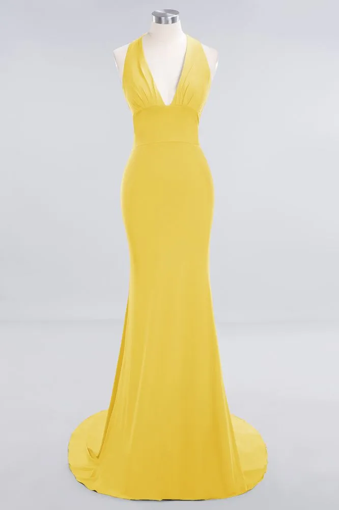 Elegant Mermaid Halter Evening Dress Simple Sleeveless Long Party Gown