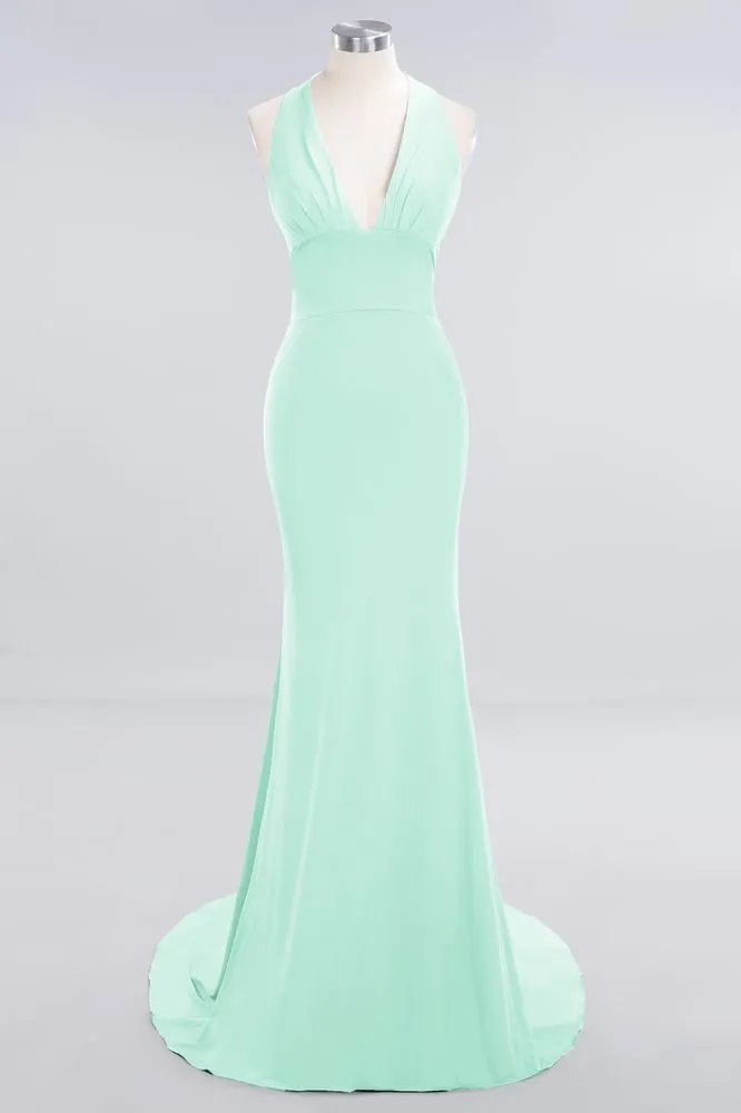 Elegant Mermaid Halter Evening Dress Simple Sleeveless Long Party Gown
