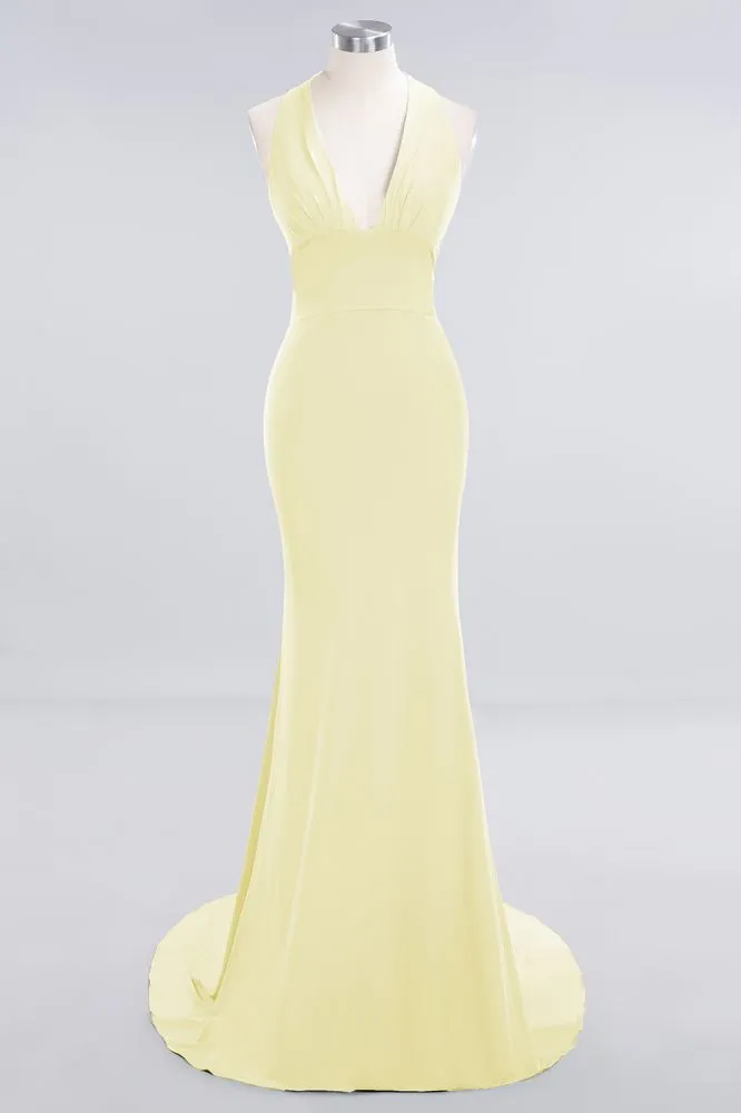 Elegant Mermaid Halter Evening Dress Simple Sleeveless Long Party Gown