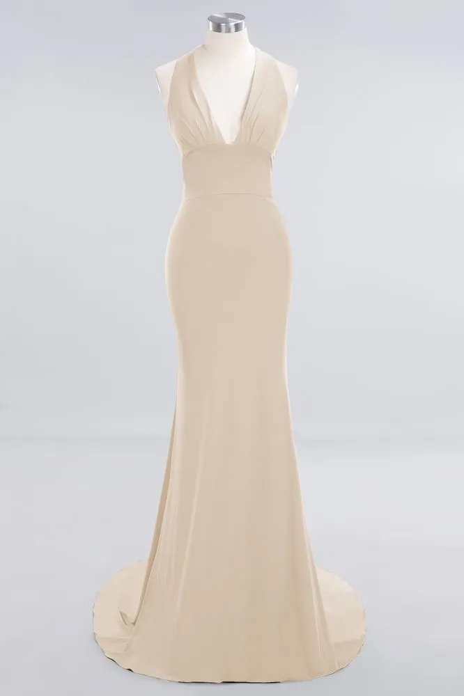 Elegant Mermaid Halter Evening Dress Simple Sleeveless Long Party Gown