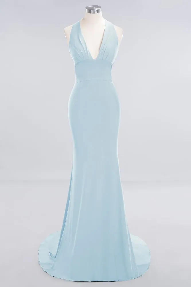 Elegant Mermaid Halter Evening Dress Simple Sleeveless Long Party Gown
