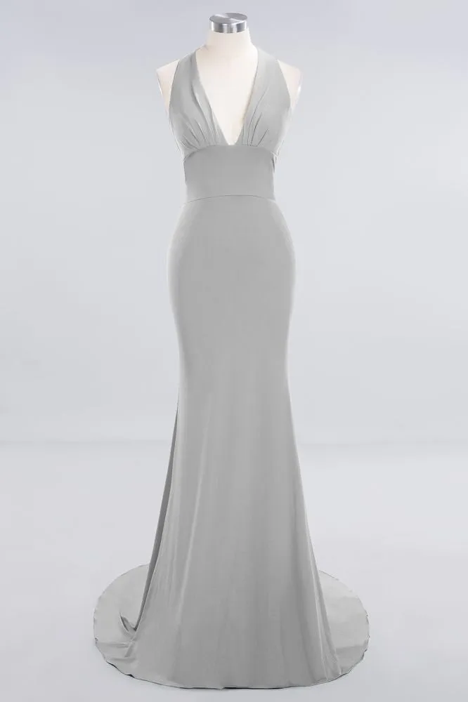 Elegant Mermaid Halter Evening Dress Simple Sleeveless Long Party Gown