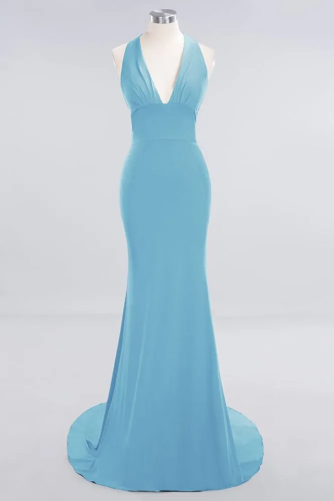 Elegant Mermaid Halter Evening Dress Simple Sleeveless Long Party Gown