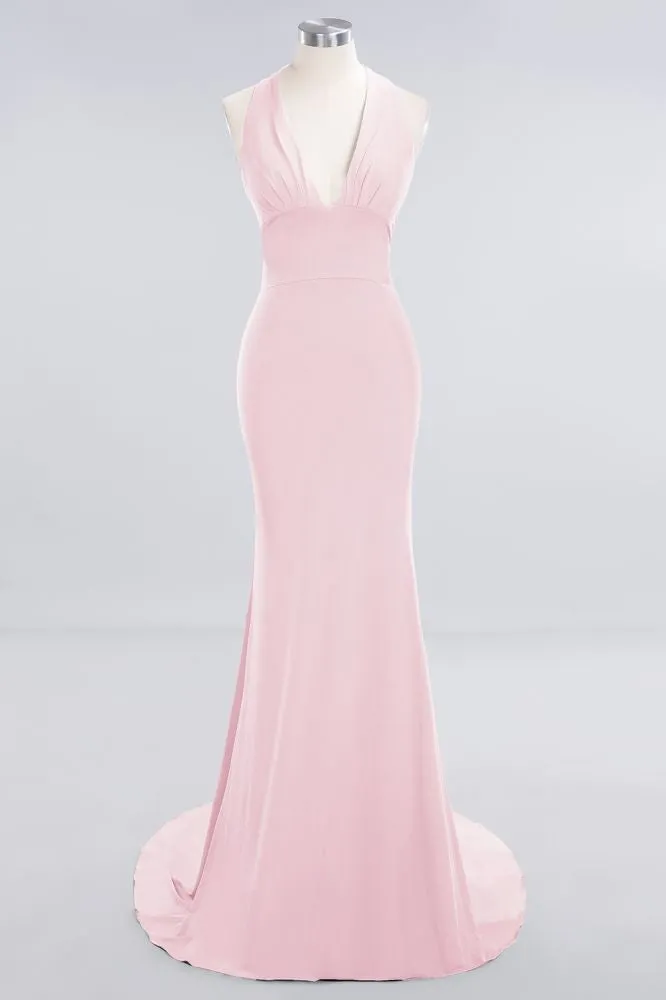 Elegant Mermaid Halter Evening Dress Simple Sleeveless Long Party Gown