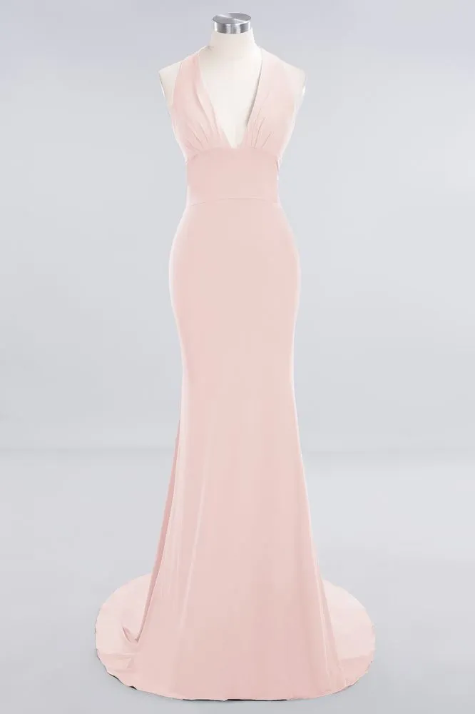 Elegant Mermaid Halter Evening Dress Simple Sleeveless Long Party Gown