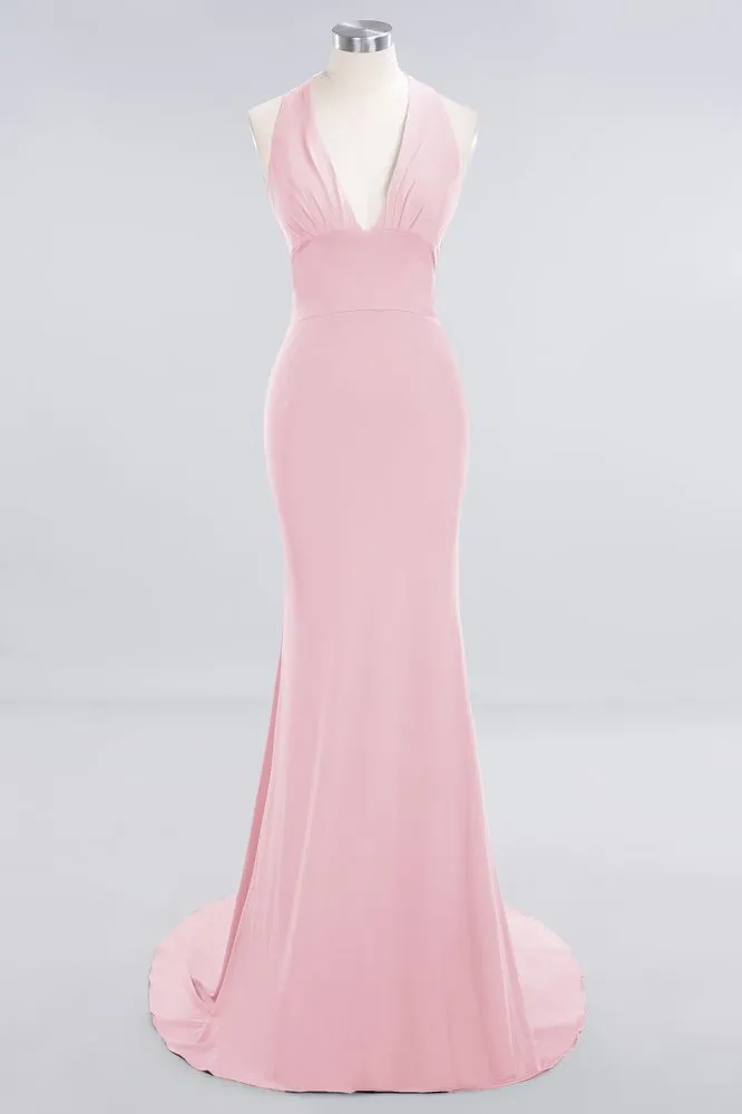 Elegant Mermaid Halter Evening Dress Simple Sleeveless Long Party Gown