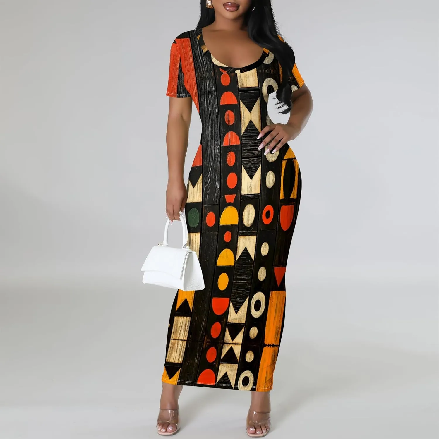 Elegant Women Summer Fashion Casual Dress Sexy Loose Short Sleeve Round Neck Sundress Club Midi Dresses