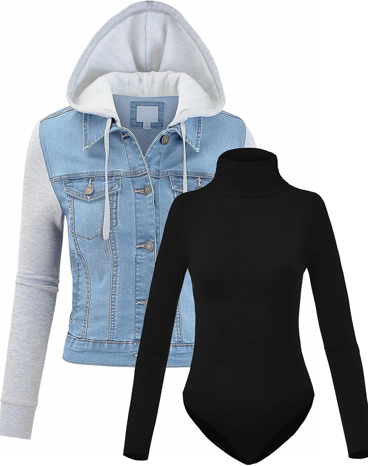 FashionMille Women Vintage Denim Trucker Jacket W/Long Fleece Sleeve