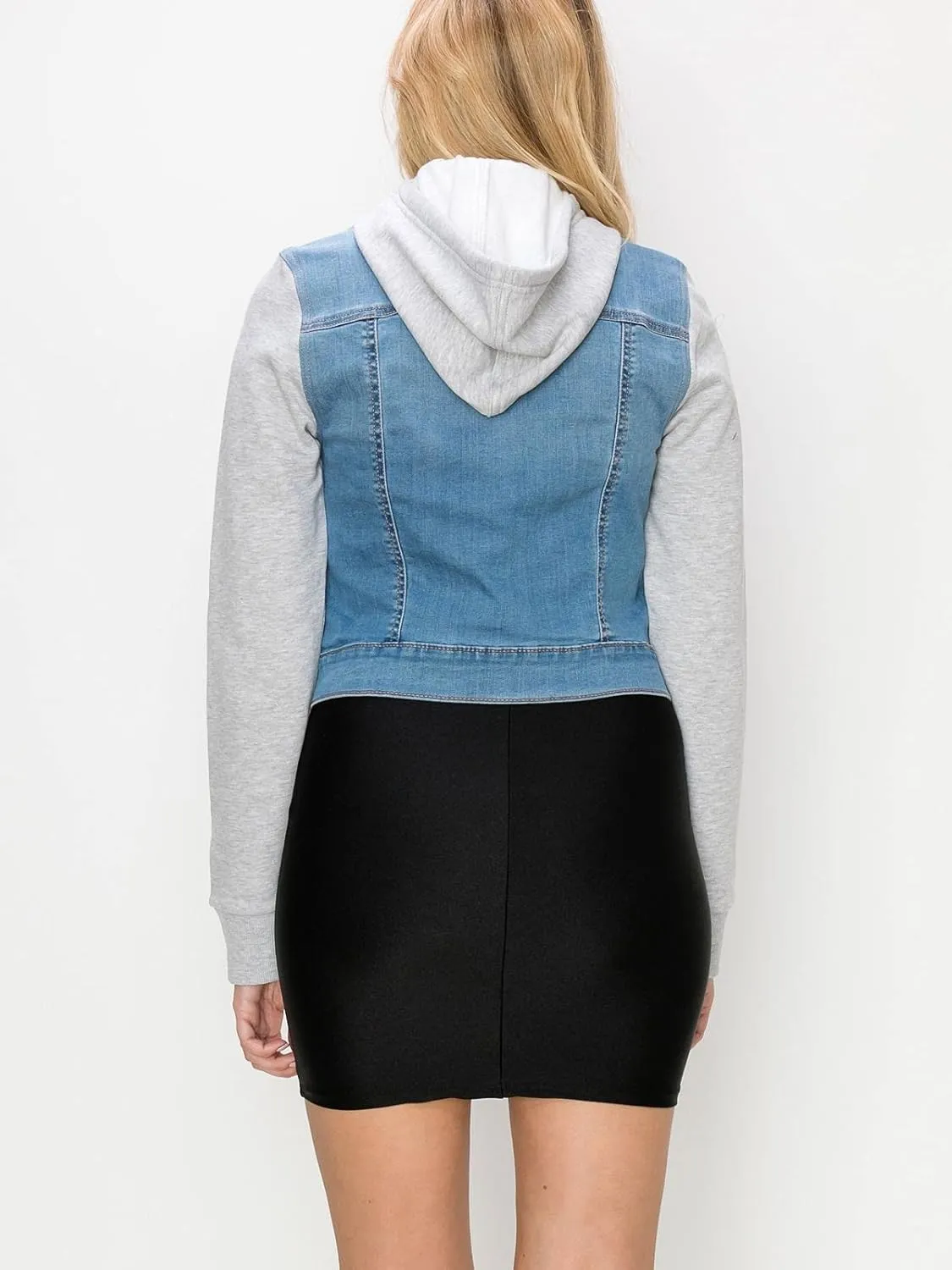 FashionMille Women Vintage Denim Trucker Jacket W/Long Fleece Sleeve