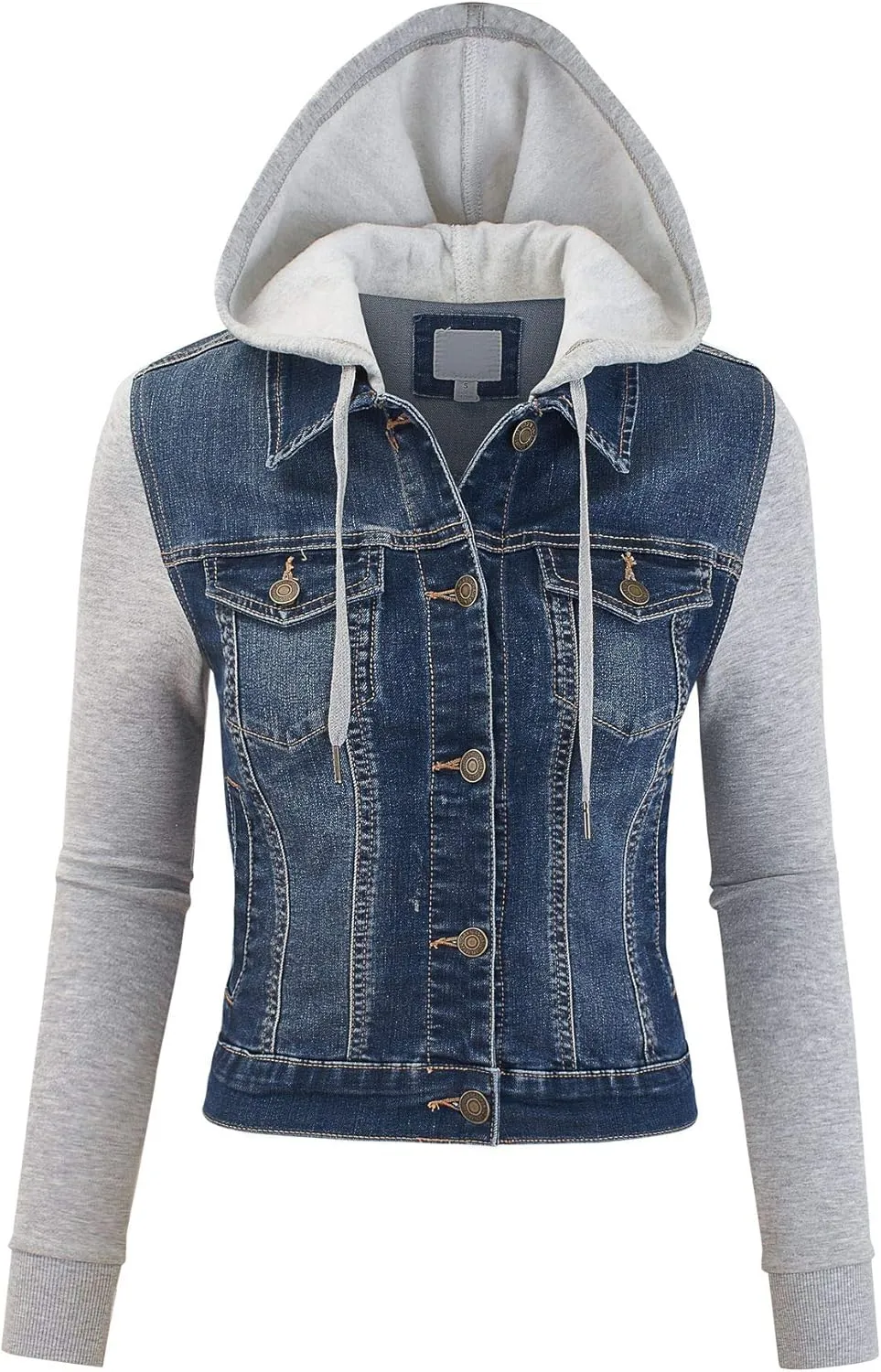 FashionMille Women Vintage Denim Trucker Jacket W/Long Fleece Sleeve
