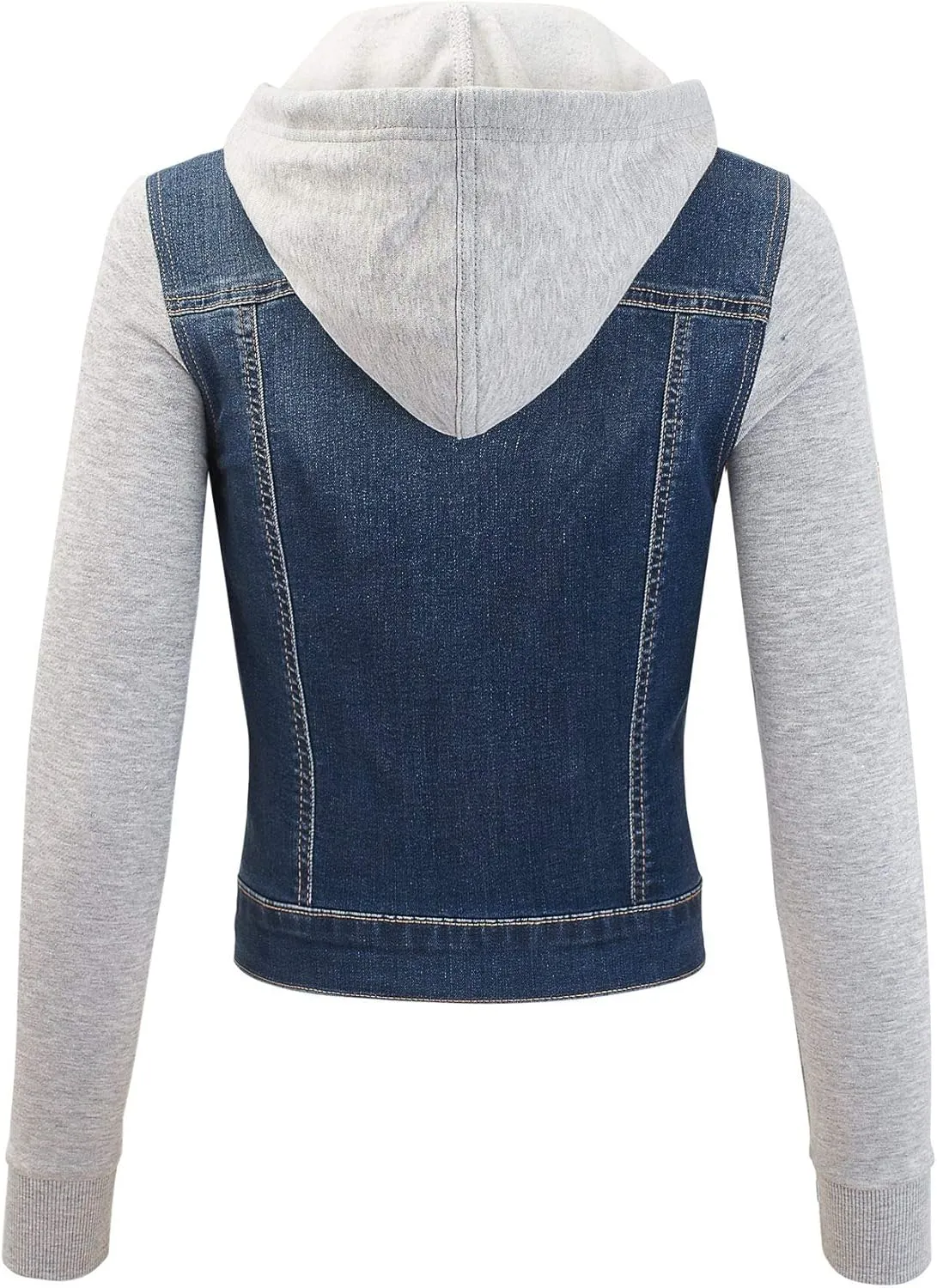 FashionMille Women Vintage Denim Trucker Jacket W/Long Fleece Sleeve