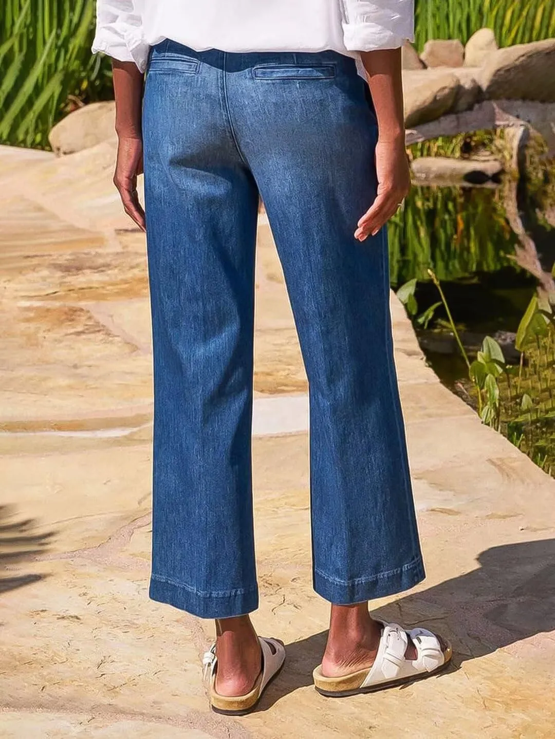 Flamingals Straight Wide Leg Jeans for Women Mid Waisted Casual Raw Hem Denim Capris Pants with Pockets