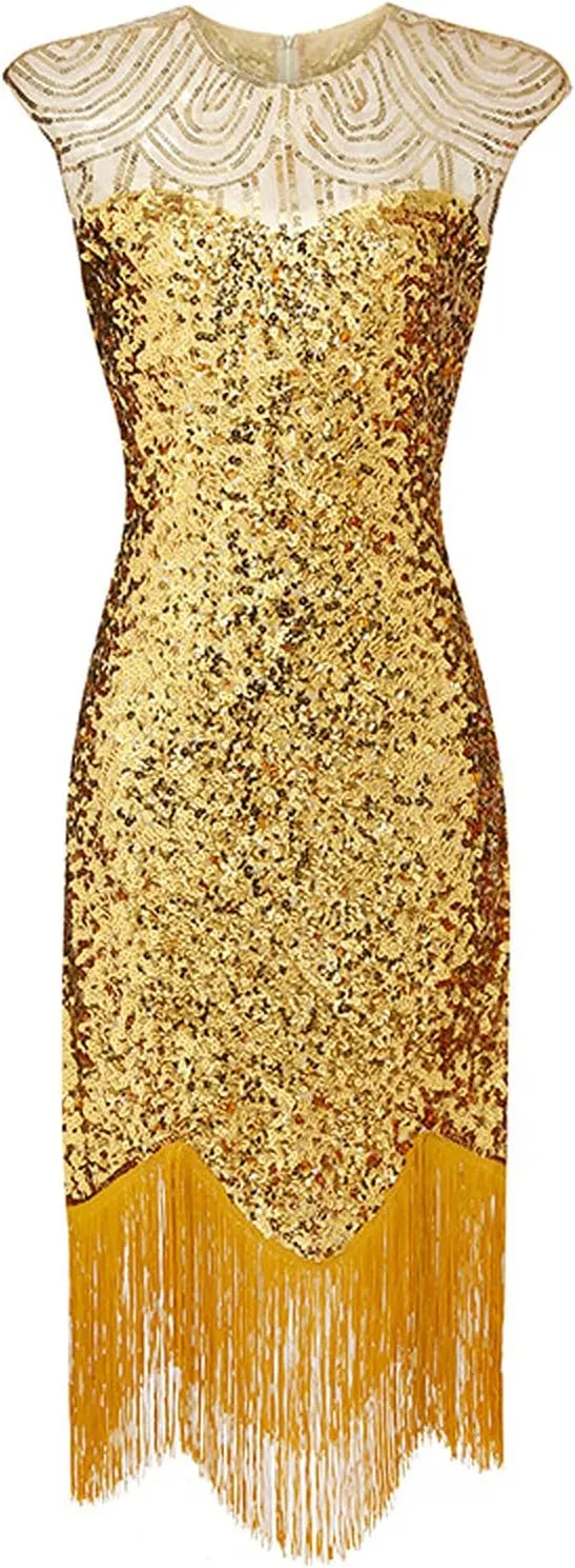 Flapper Dresses 1920s Gatsby Plus Size Cap Sleeve Sparkly Fringe Dress Art Deco Roaring 20s Cocktail Costumes