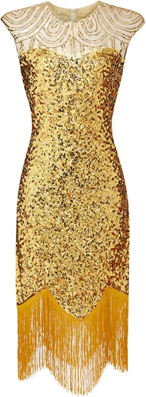 Flapper Dresses 1920s Gatsby Plus Size Cap Sleeve Sparkly Fringe Dress Art Deco Roaring 20s Cocktail Costumes