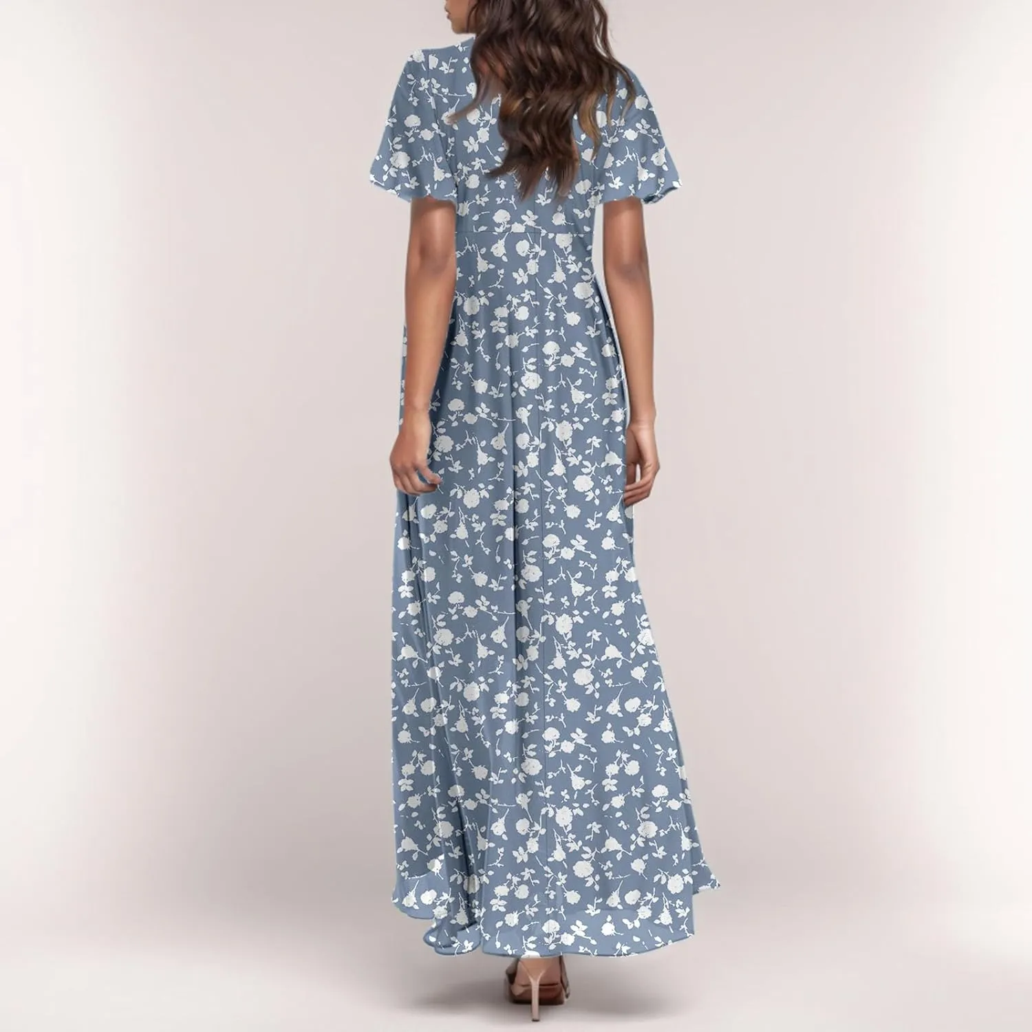 FlekmanArt Maxi Dresses for Women 2025 Swing Flowy Ruffle Hem Swing Dresses Chiffon Comfy Summer Maxi Dress