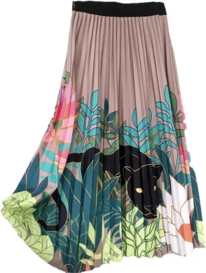 Floral Print Skirt Women Summer Vintage Casual A Line High Waist Pleated Midi Skirt