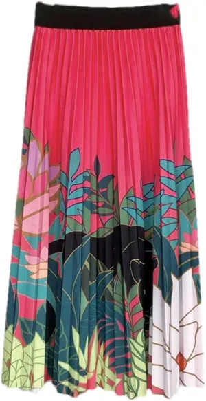 Floral Print Skirt Women Summer Vintage Casual A Line High Waist Pleated Midi Skirt