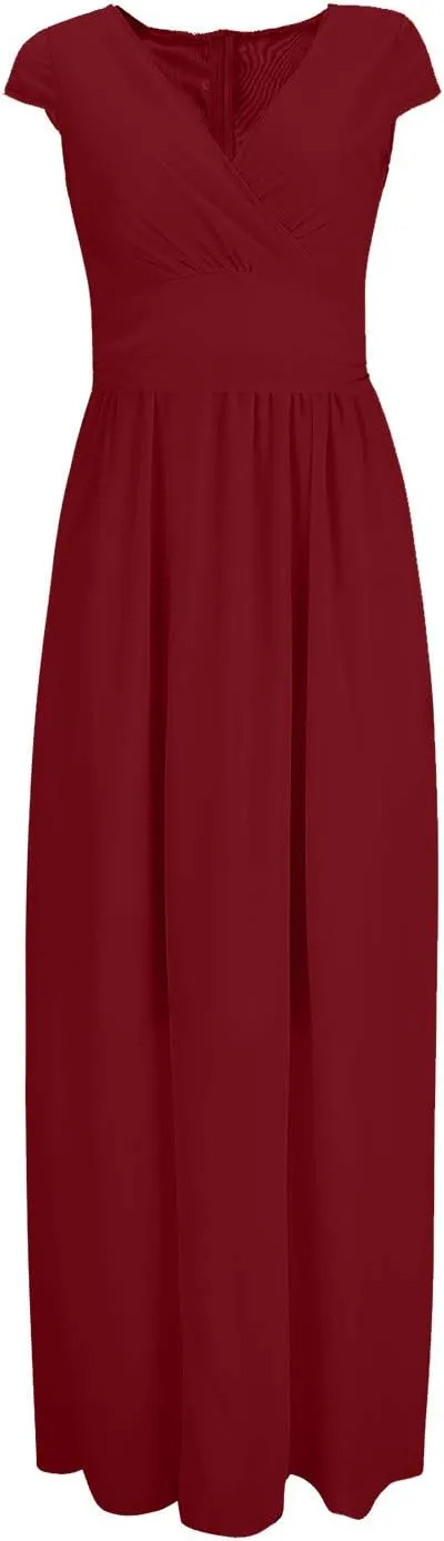 Flowy Maxi Dress Womens Spring Dresses Plus Size Short Sleeve V Neck Long Casual Plain Fashion Wedding Guest Dress S-5X