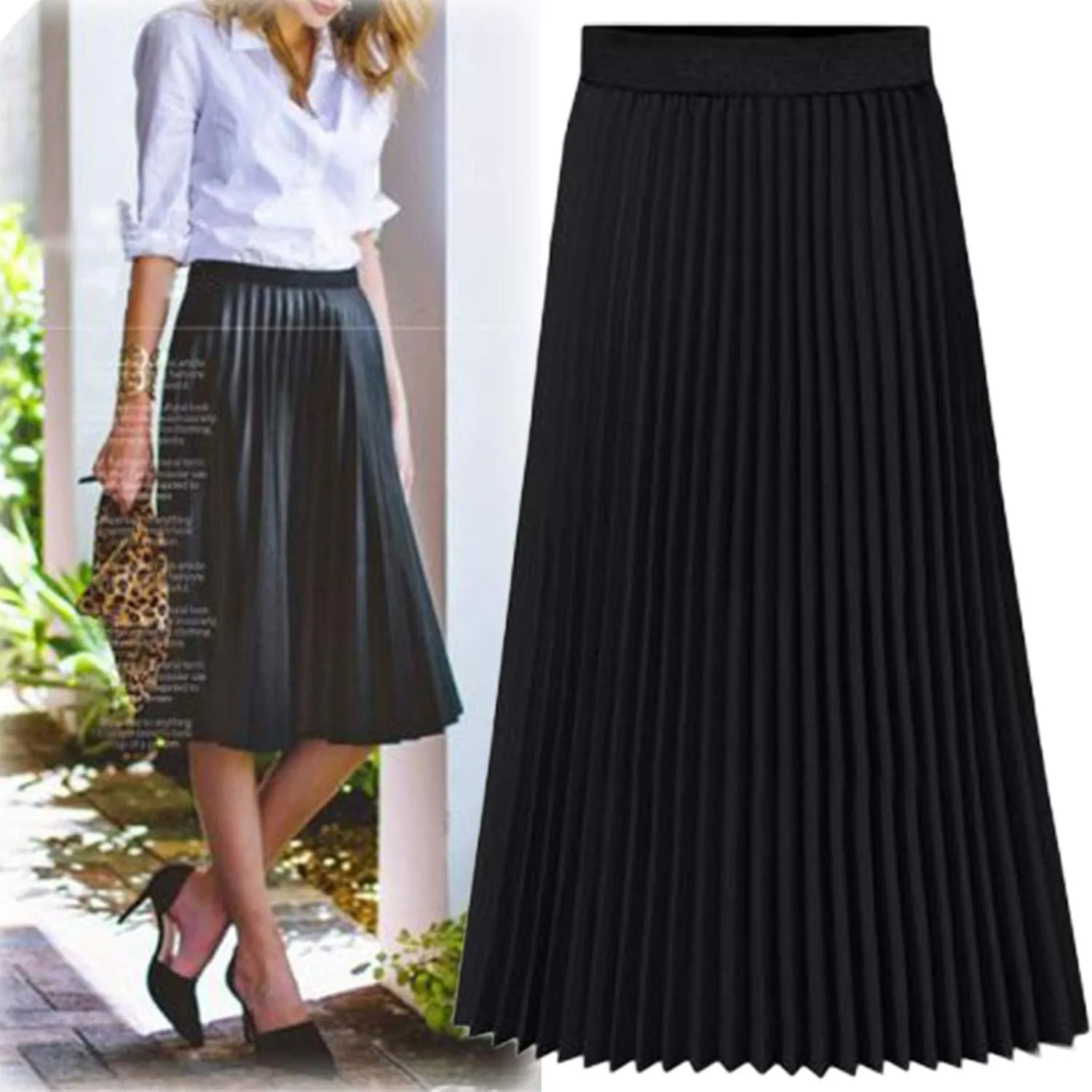 Flygo Womens High Waist A Line Boho Pleated Chiffon Skirt Flowy Maxi Midi Skorts