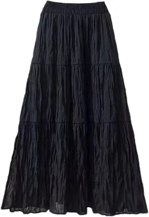 Folds Pleated Midi Skirt Women Summer Vintage Casual Solid A Line High Waist Long Skirt