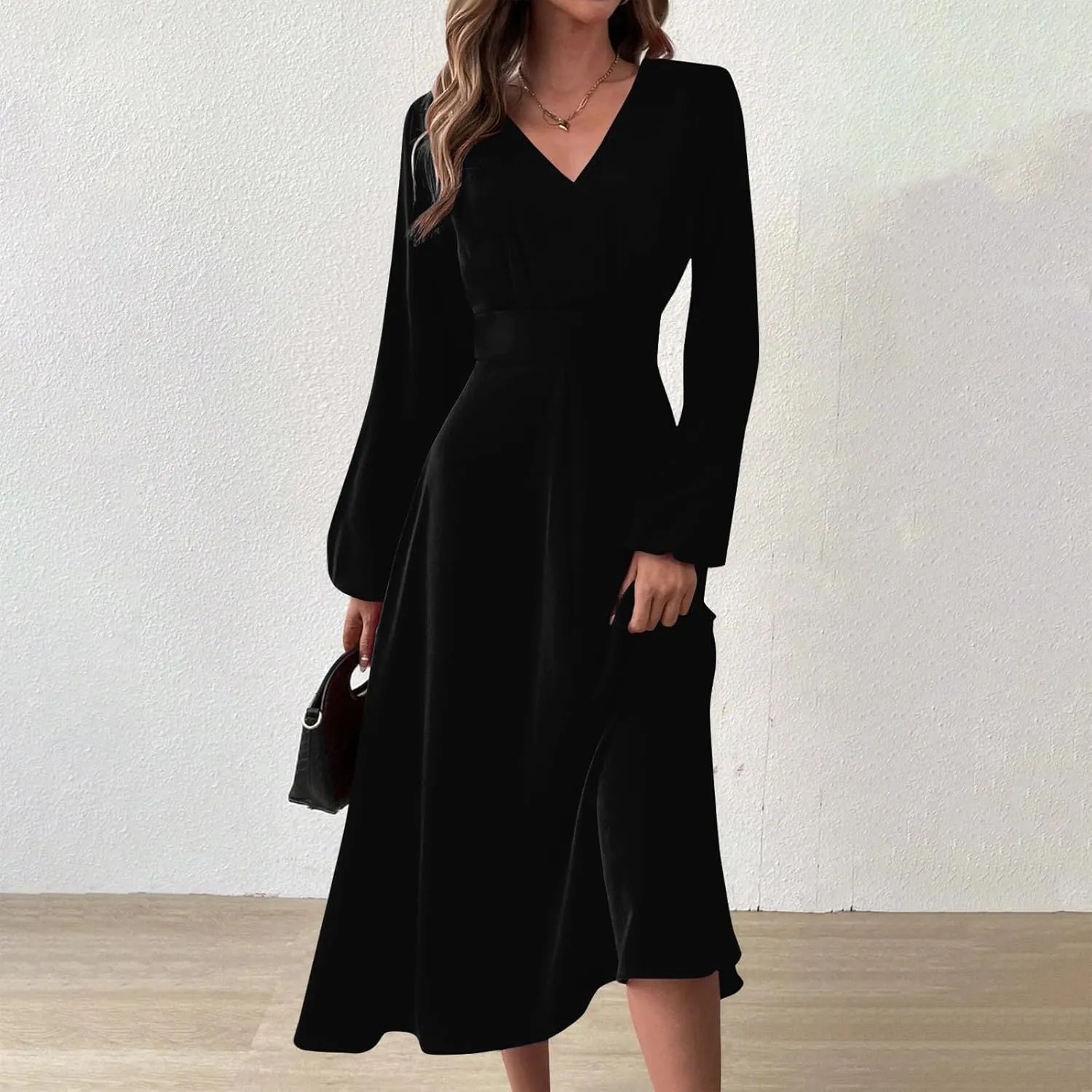 Formal Dress Women's Autumn and Winter Casual Fashion V-Neck Long Sleeve Gradient Print Long Dress